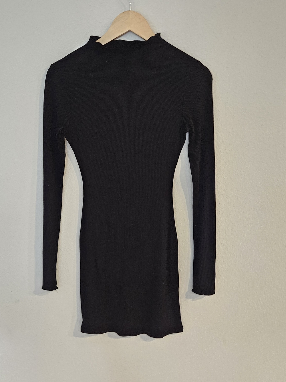 Naked Wardrobe Mock Neck Black Long Sleeve Ribbed Stretch Bodycon Dress - Picture 4 of 11